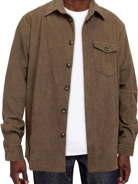 Men's Corduroy Button-Up Shirt Jacket in Brown